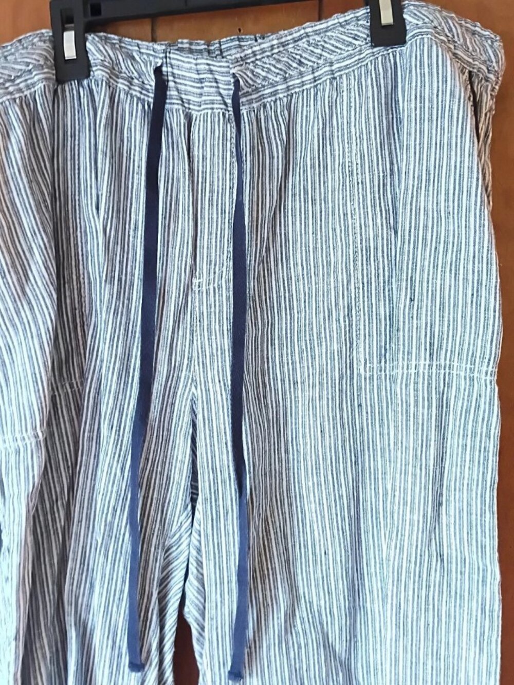 Caslon Linen Pants Women's 16W Blue White Striped Drawstring Elastic Waist - Picture 2 of 5